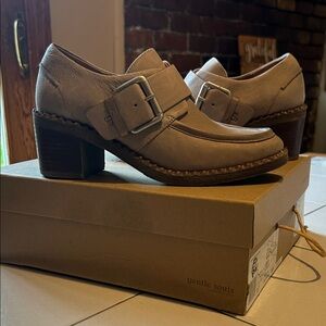 Gentle Souls Taupe Leather Buckle Loafers